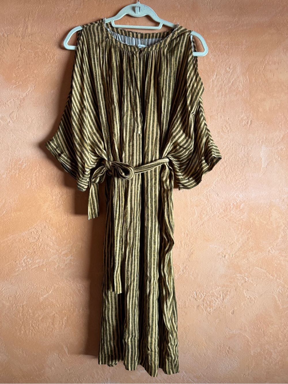Humanoid Italian Fabric Striped Belted Midi Dress Oversized 100% Viscose